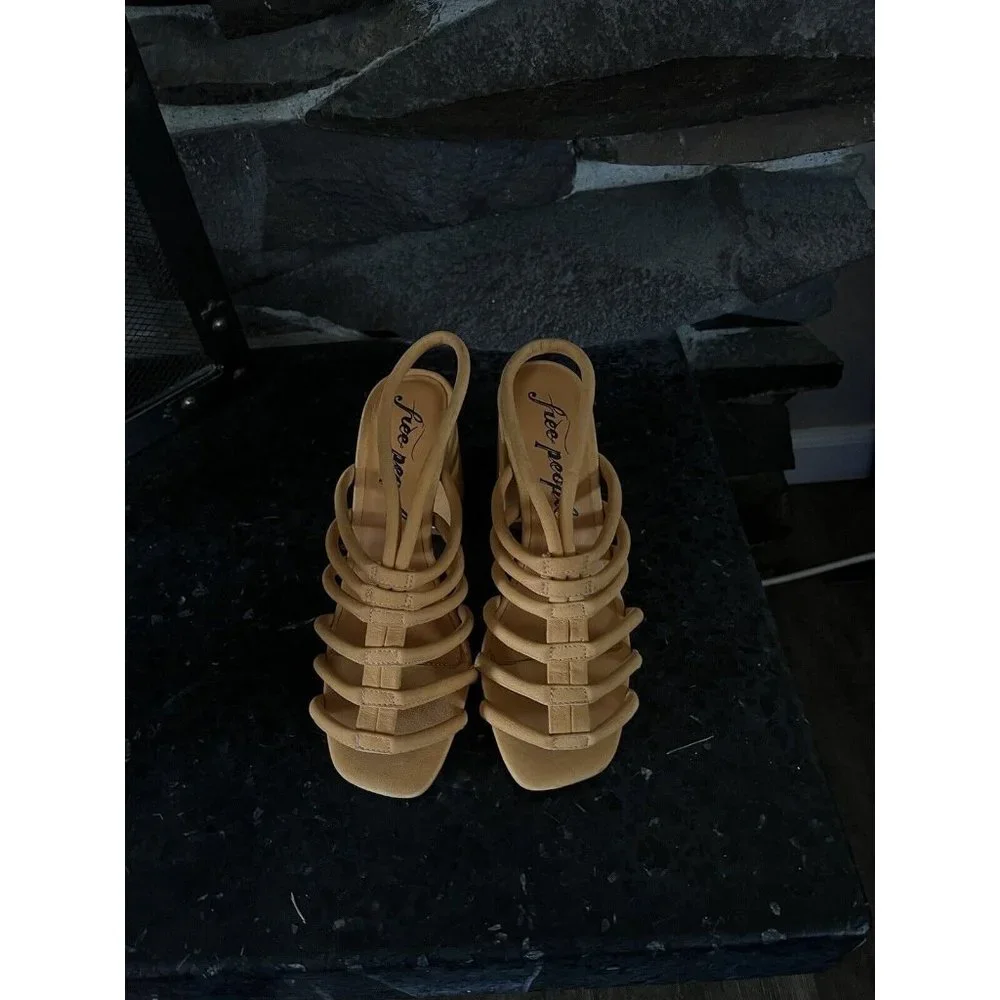 Free People Womens Colette Cinched Sandals Heel Orange Leather 37 / 7 US - Picture 7 of 16